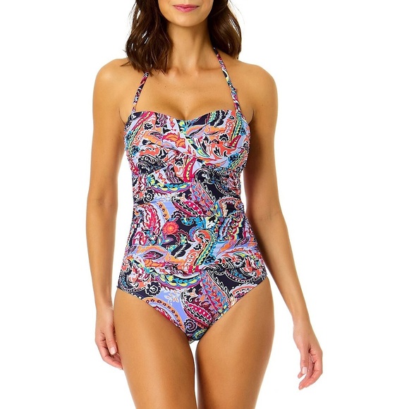 ANNE COLE colorful paisley parade bandeau twist front one piece swimsuit NWT - Picture 3 of 6